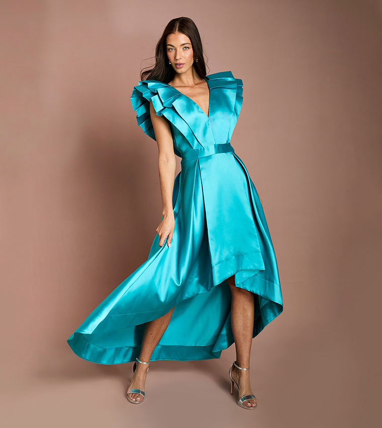 Buy Coast Frill Sleeves V Neck Midi Dress In Green | 6thStreet Qatar