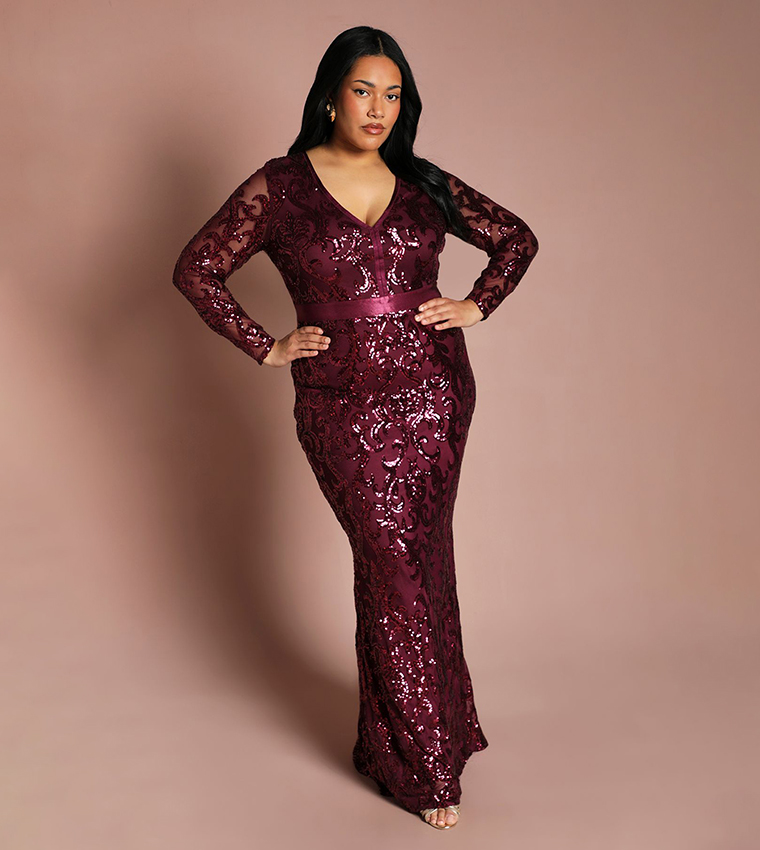 coast burgundy dress Sequin Corset Lace Up Back Dress