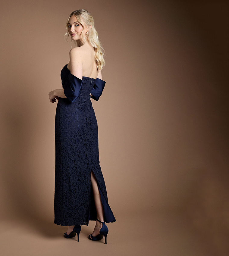 Lace Bardot Maxi Bridesmaid Dress