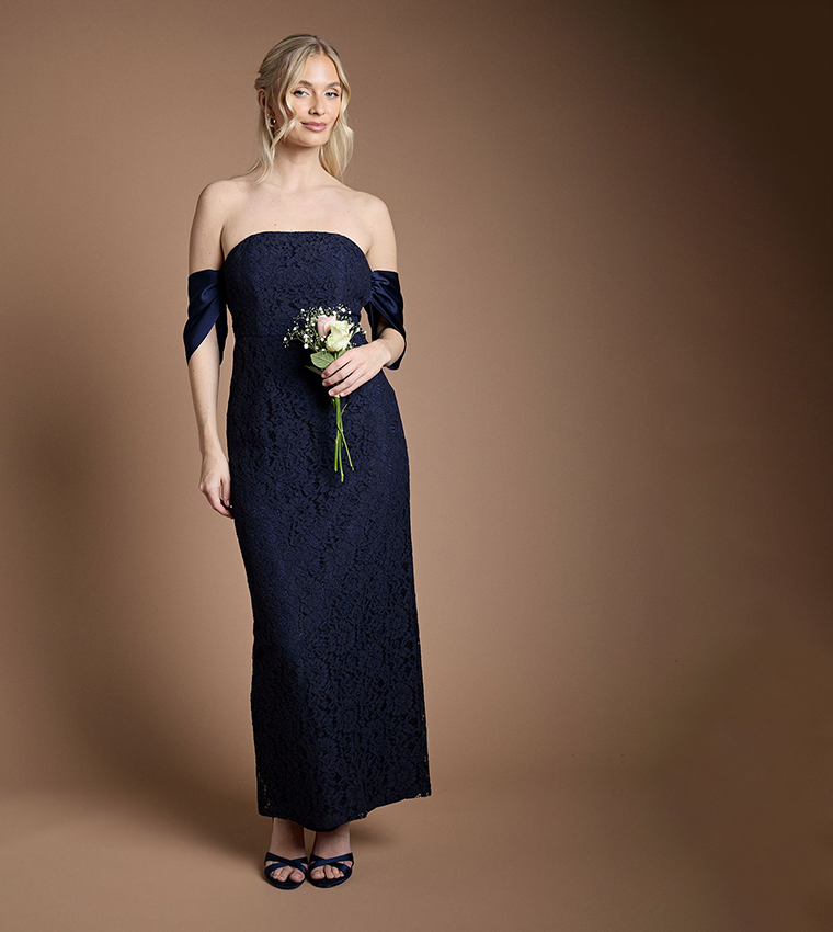 Lace Bardot Maxi Bridesmaid Dress