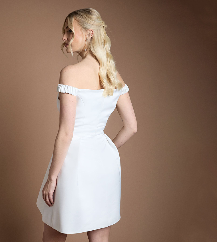 Bardot Fit and Flared Hi Low Hem Mini Bridal Dress