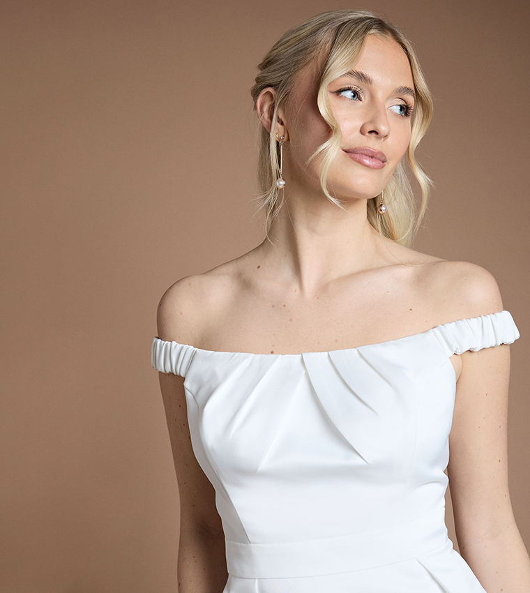 Bardot Fit and Flared Hi Low Hem Mini Bridal Dress