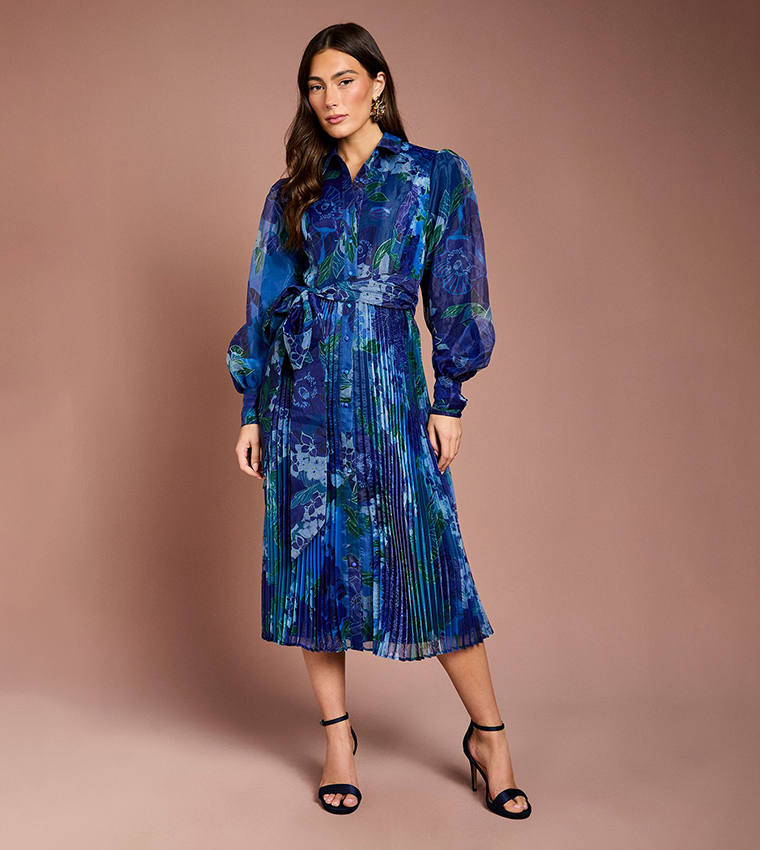 open lace back dress Short Sleeve Floral Organza Shirt Dress – New York & Company main image 1