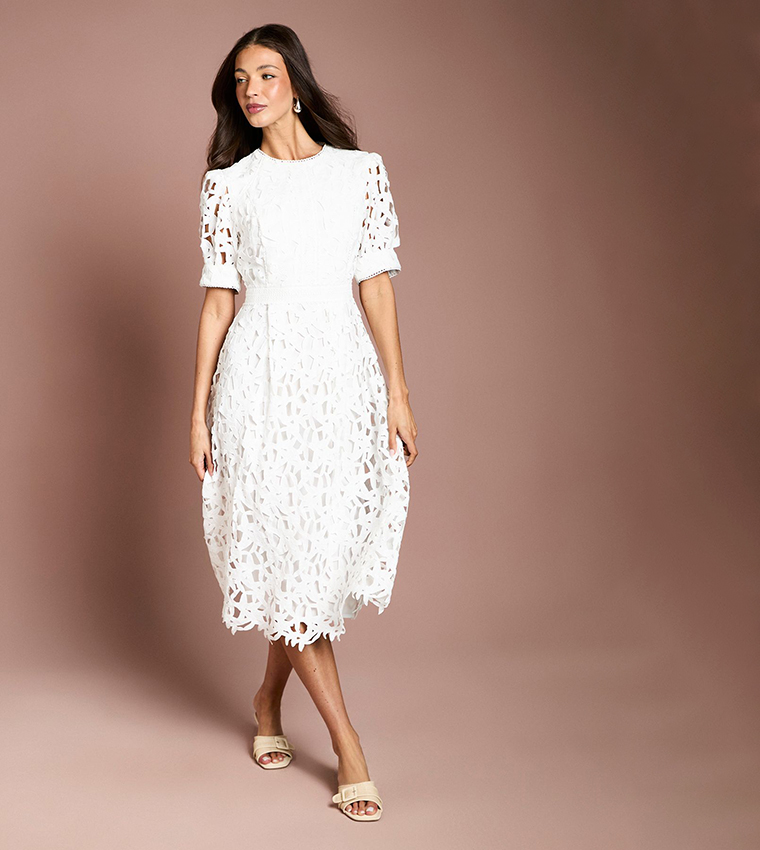 Short Sleeves Lace Midi Dress