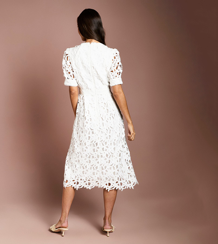 Short Sleeves Lace Midi Dress