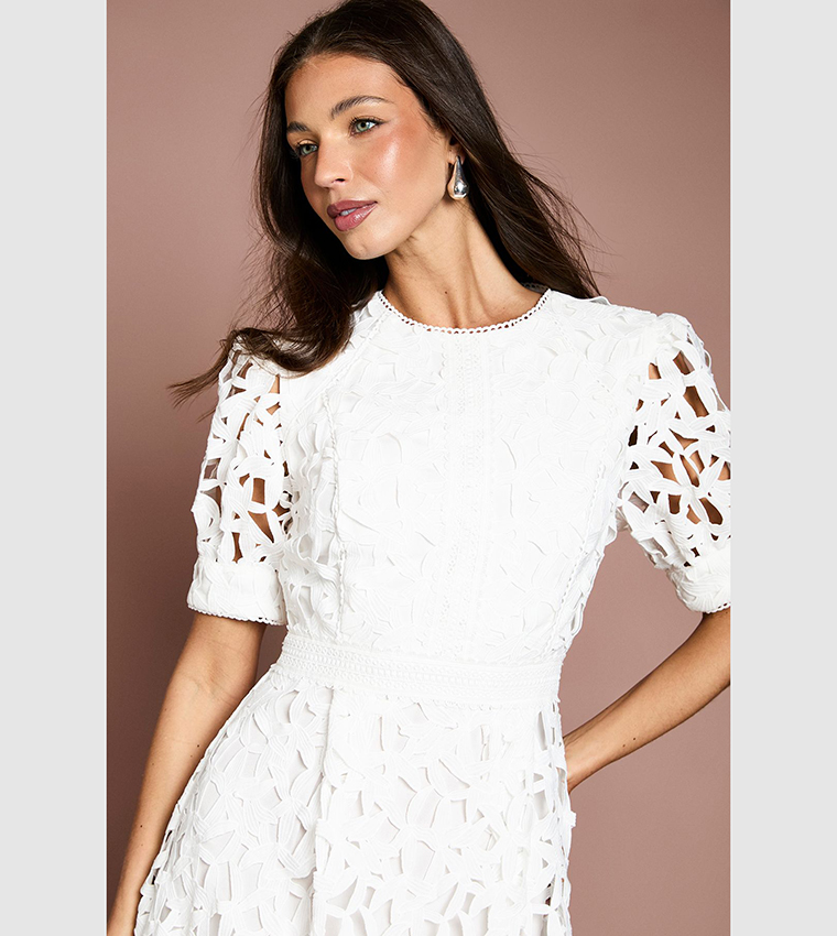 Short Sleeves Lace Midi Dress