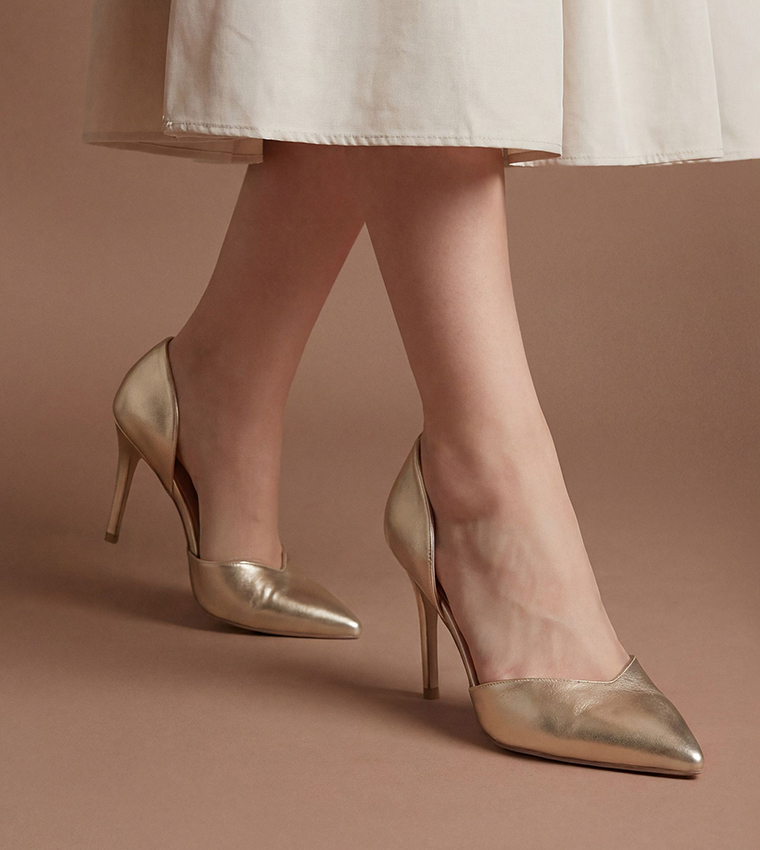 Sinitta Faux Metallic Leather Pointed Toe Two Part Pumps