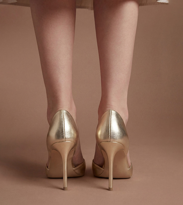 Sinitta Faux Metallic Leather Pointed Toe Two Part Pumps