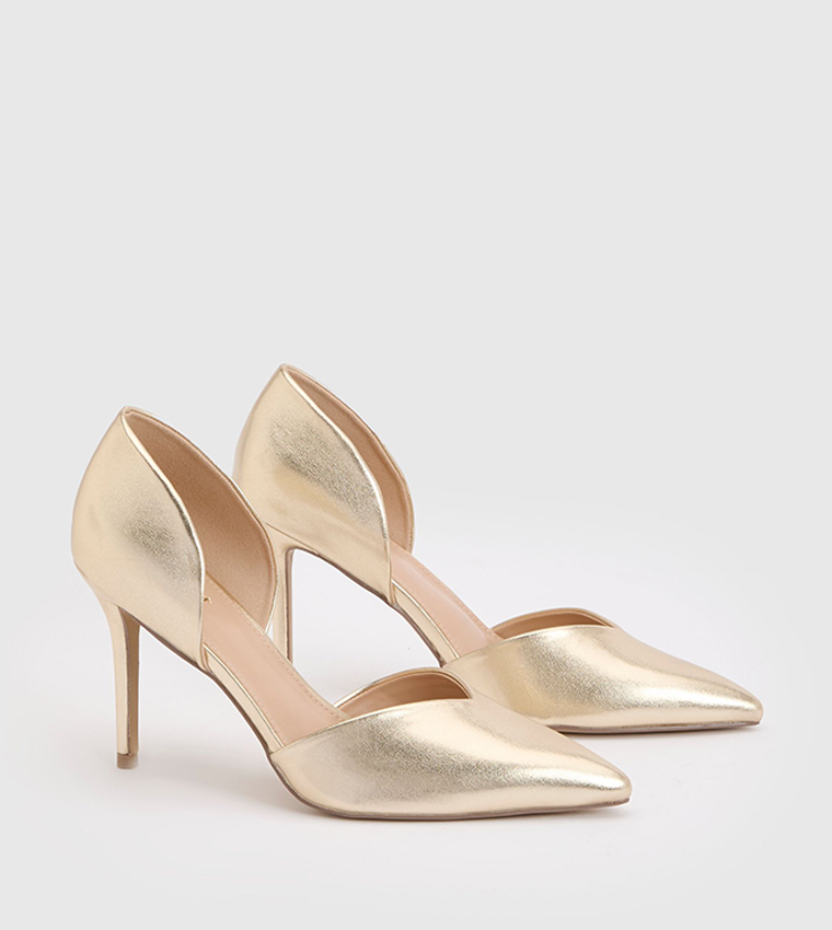 Sinitta Faux Metallic Leather Pointed Toe Two Part Pumps