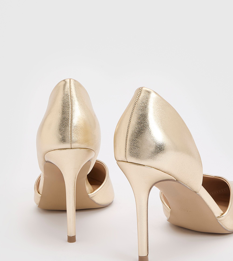 Sinitta Faux Metallic Leather Pointed Toe Two Part Pumps