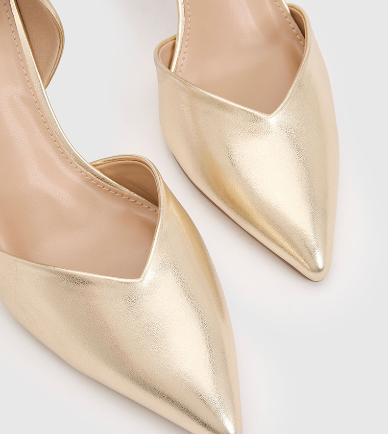 Sinitta Faux Metallic Leather Pointed Toe Two Part Pumps