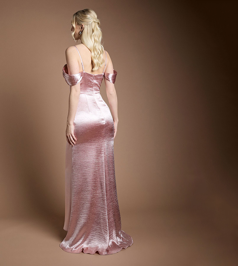 High Gloss Drape Cowl Bridesmaid Maxi Dress