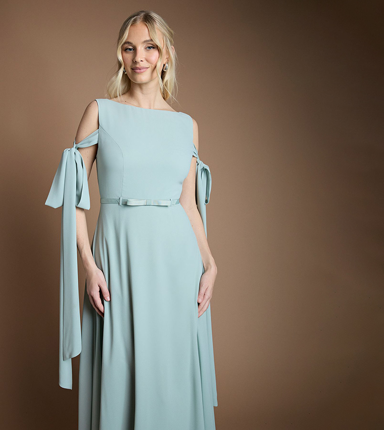Bow Sleeves Chiffon Maxi Bridesmaid Dress