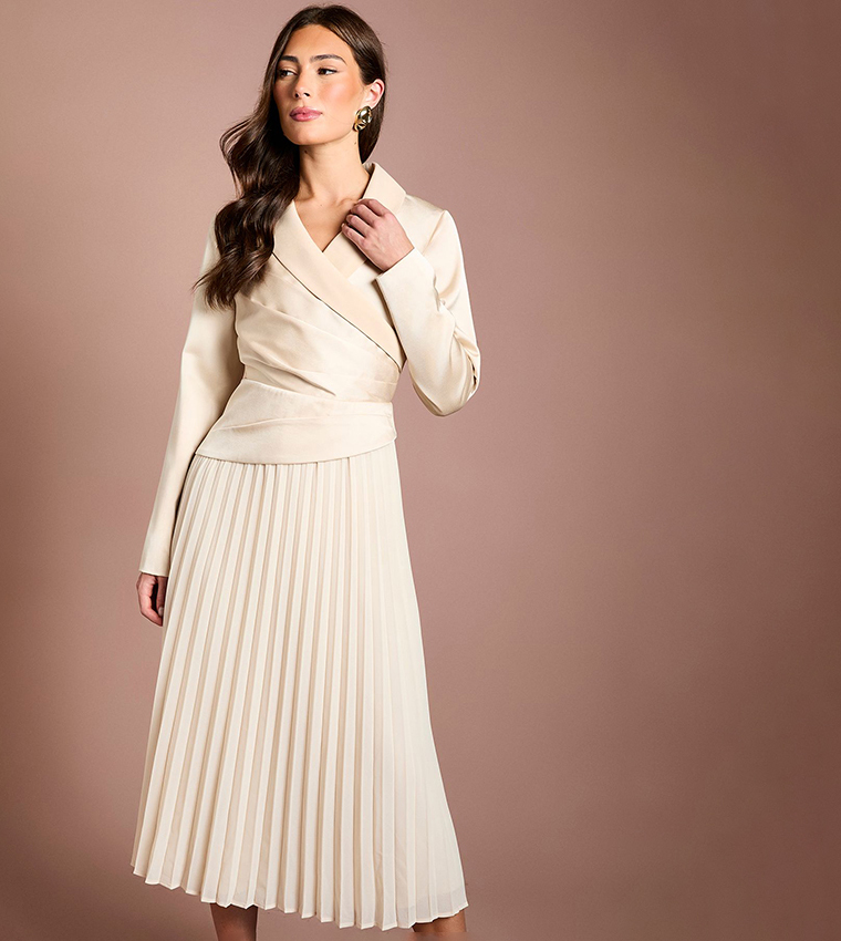 Tailored Pleat Skirt Midi Dress