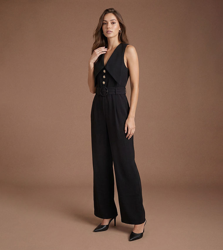 Statement Collared Button Detail Jumpsuit