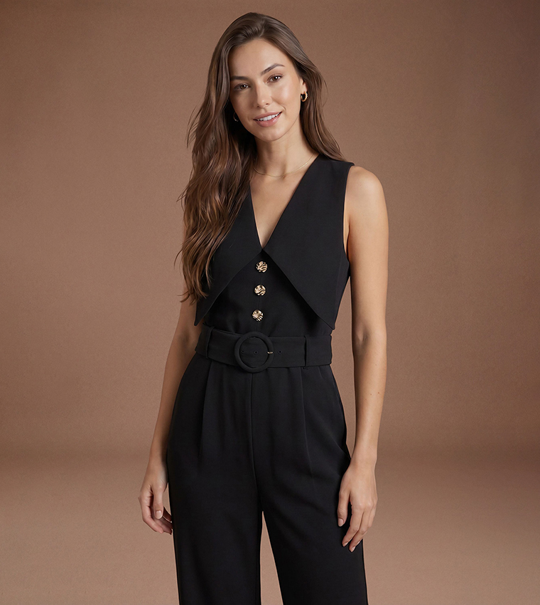 Statement Collared Button Detail Jumpsuit