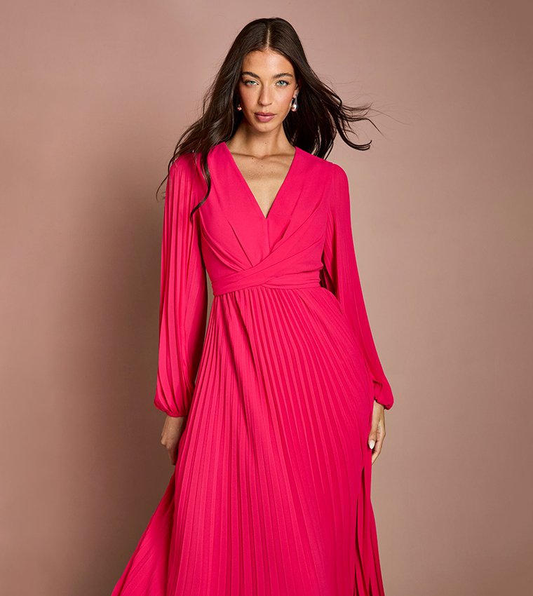 Pleated Wrap Front Dress