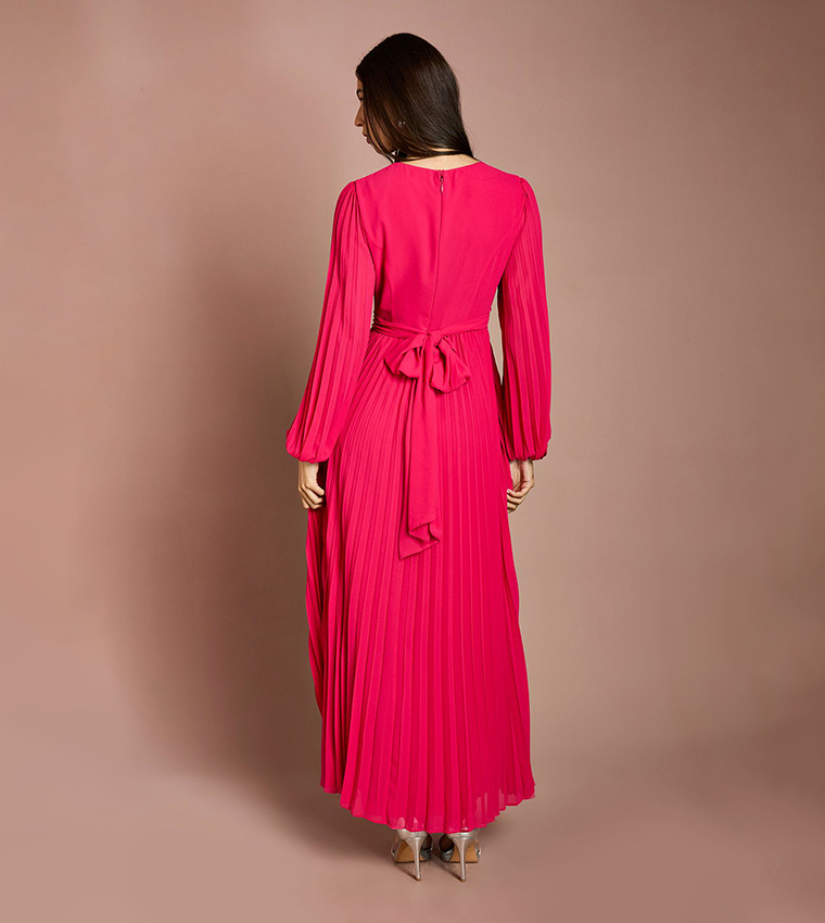 Pleated Wrap Front Dress