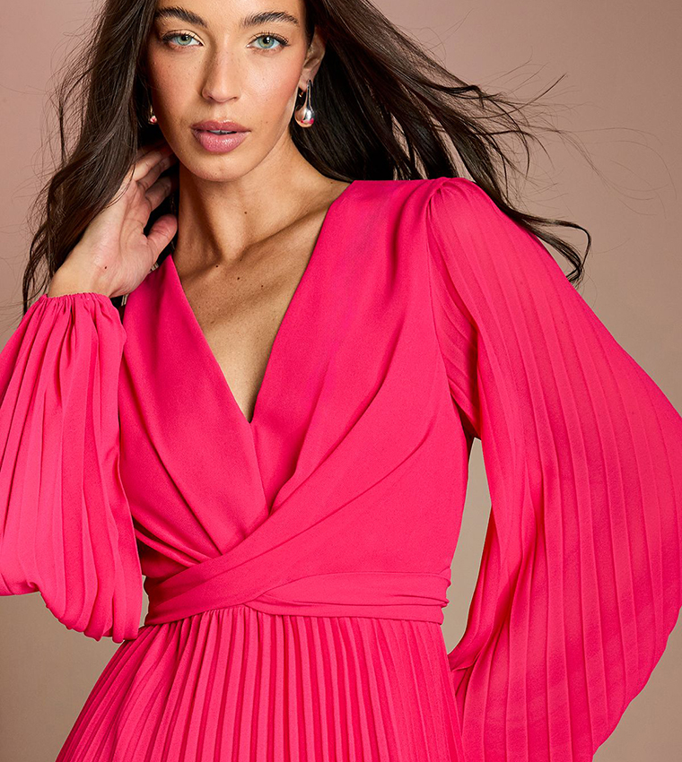 Pleated Wrap Front Dress
