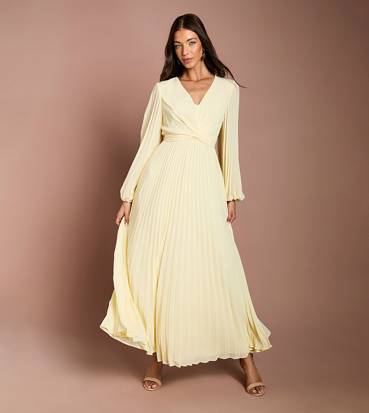 Pleated Wrap Front Maxi Dress