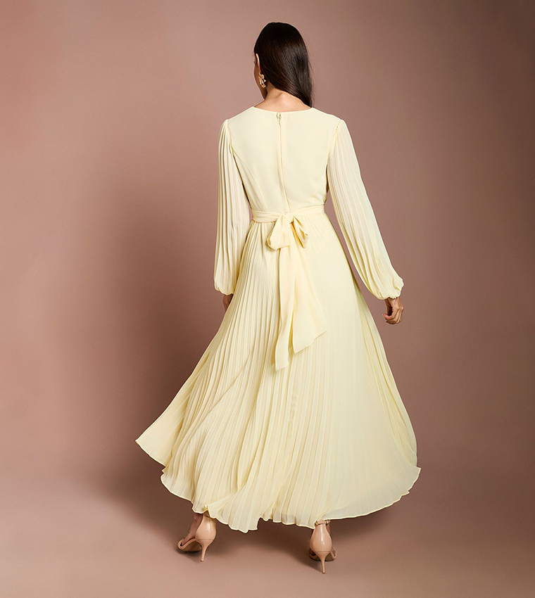 Pleated Wrap Front Maxi Dress
