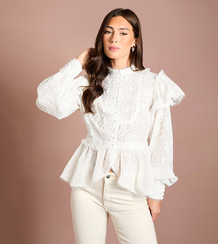 Buy Coast Lace Frill Detail Long Sleeves Top In Ivory | 6thstreet
