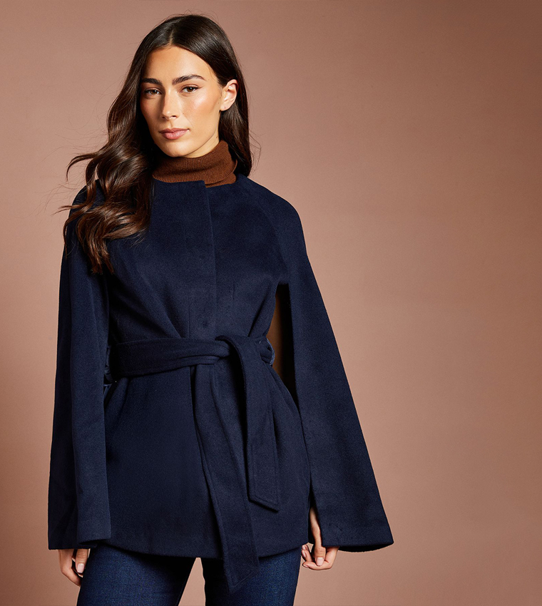Belted Long Sleeves Cape Coat
