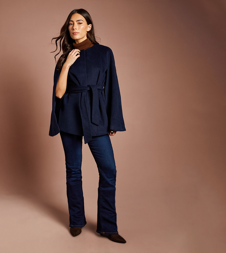 Belted Long Sleeves Cape Coat