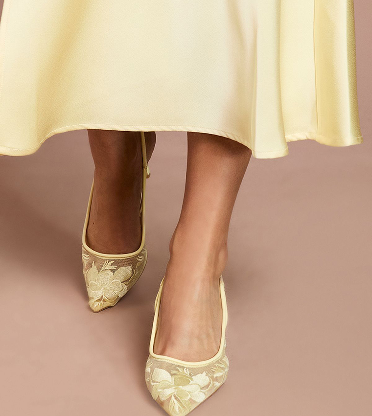 Maeve Faux Leather Lace Slingback Pumps