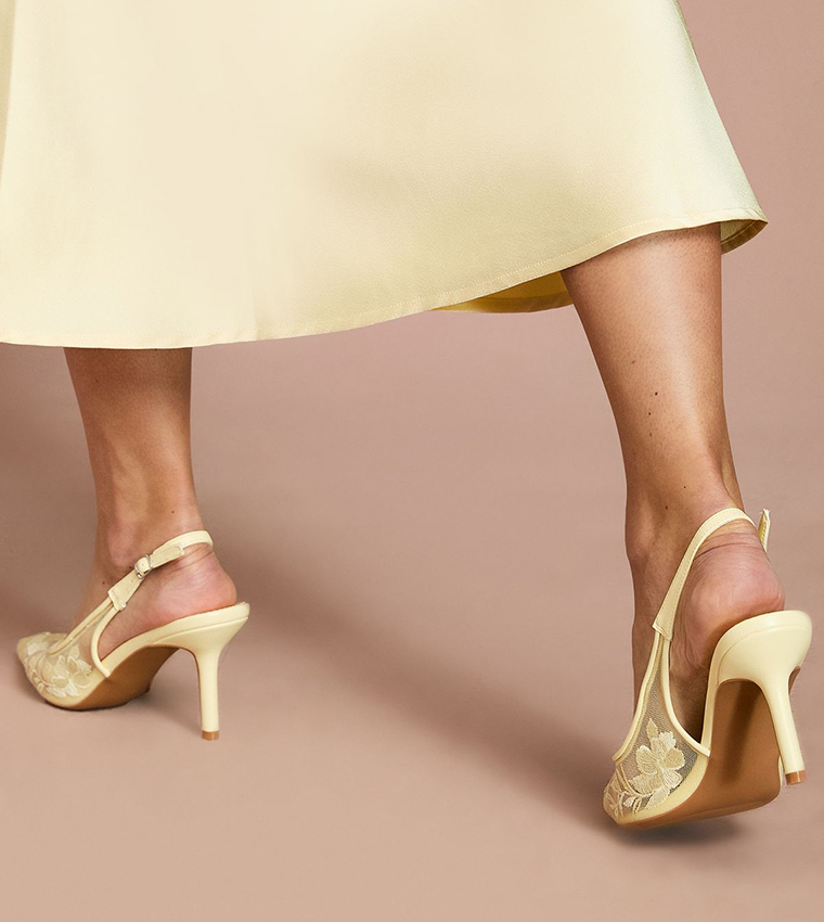 Maeve Faux Leather Lace Slingback Pumps