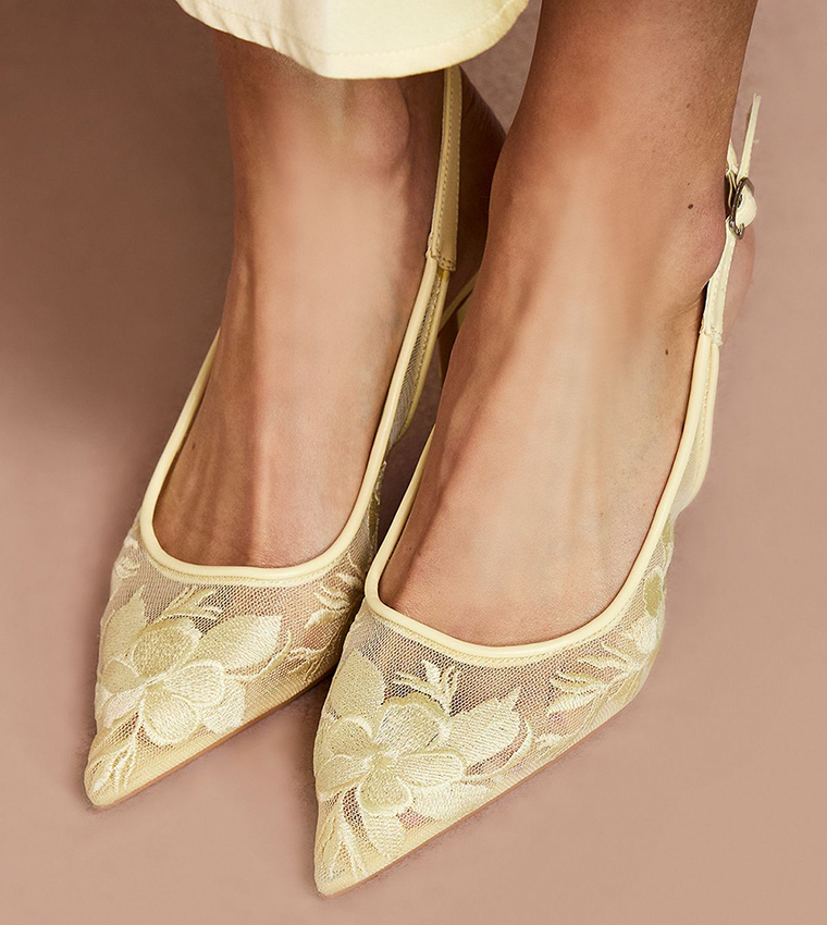 Maeve Faux Leather Lace Slingback Pumps