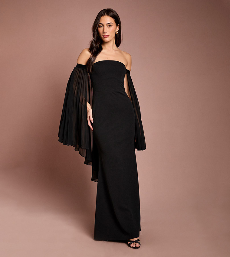Buy Coast Pleated Chiffon Cape Strapless Maxi Dress In BLACK | 6thstreet UAE