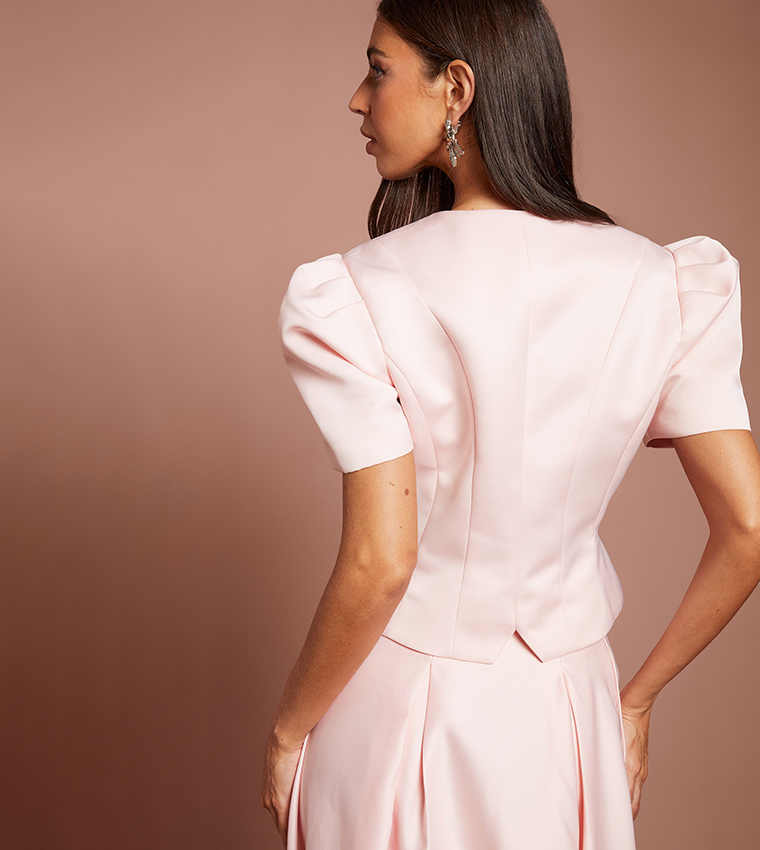 Short Sleeves Button Through Fitted Jacket