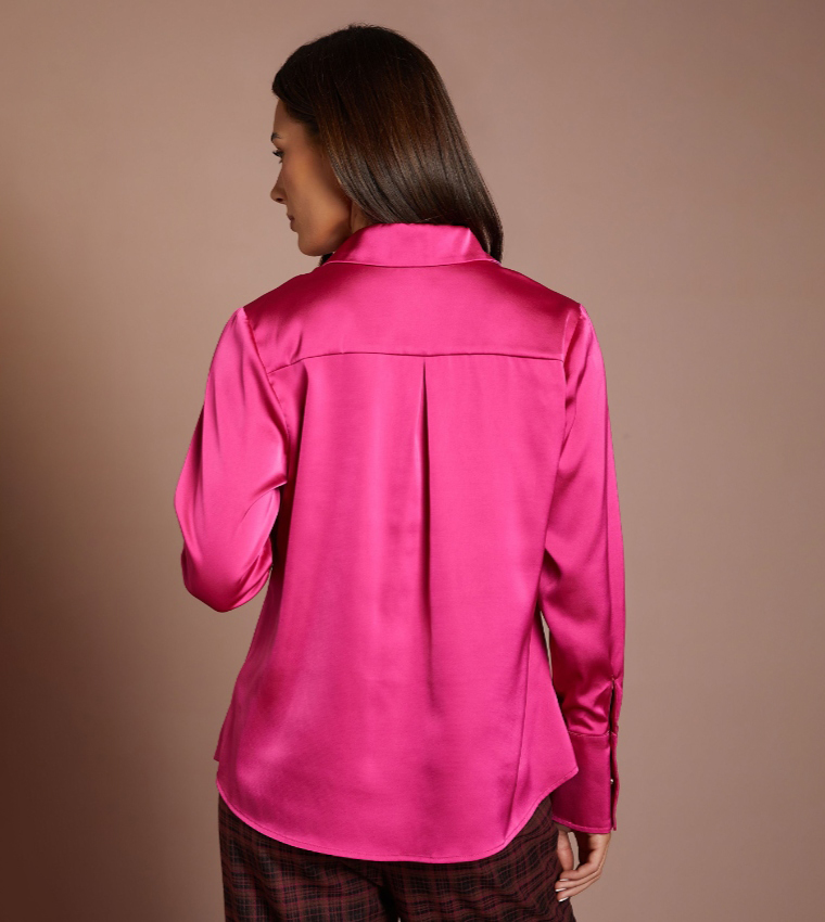 Solid Long Sleeves Satin Shirt