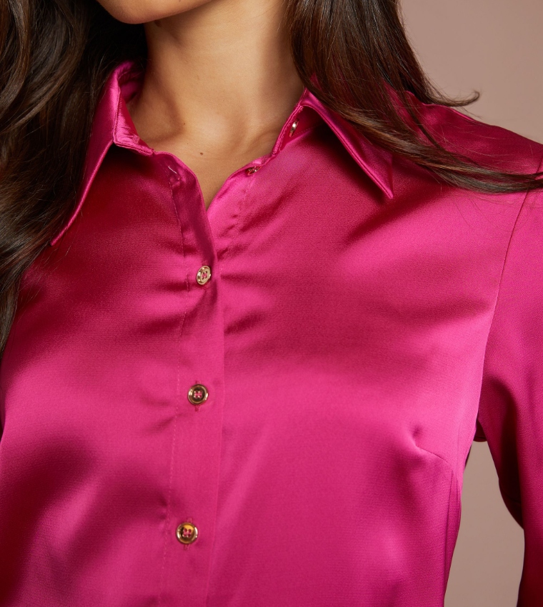 Solid Long Sleeves Satin Shirt