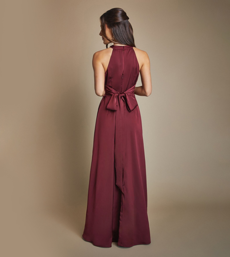 Twist Halterneck Satin Maxi Bridesmaid Dress