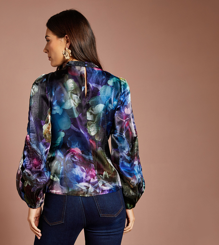 Printed Long Sleeves Cut Work Top