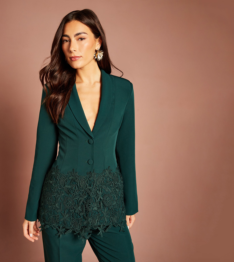Single Breasted Lace Trim Fitted Blazer