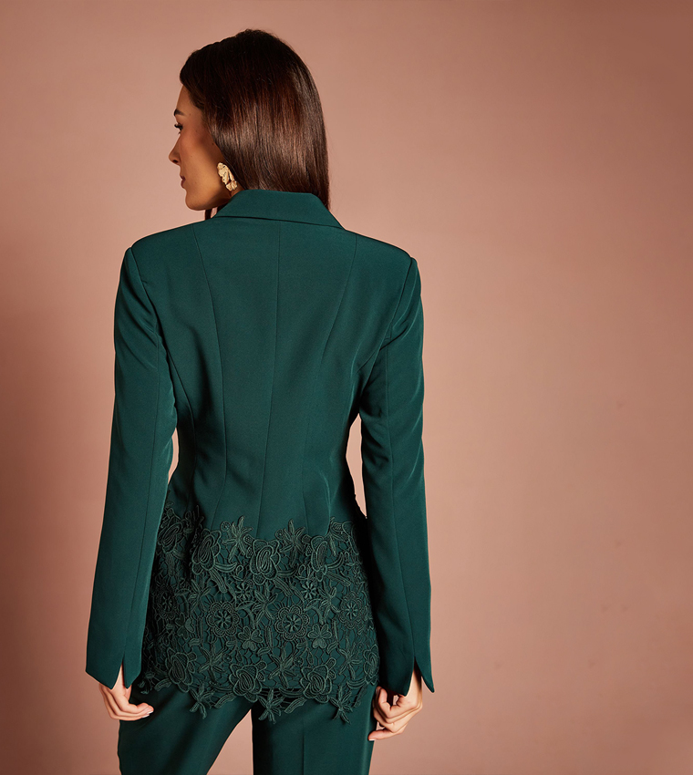 Single Breasted Lace Trim Fitted Blazer
