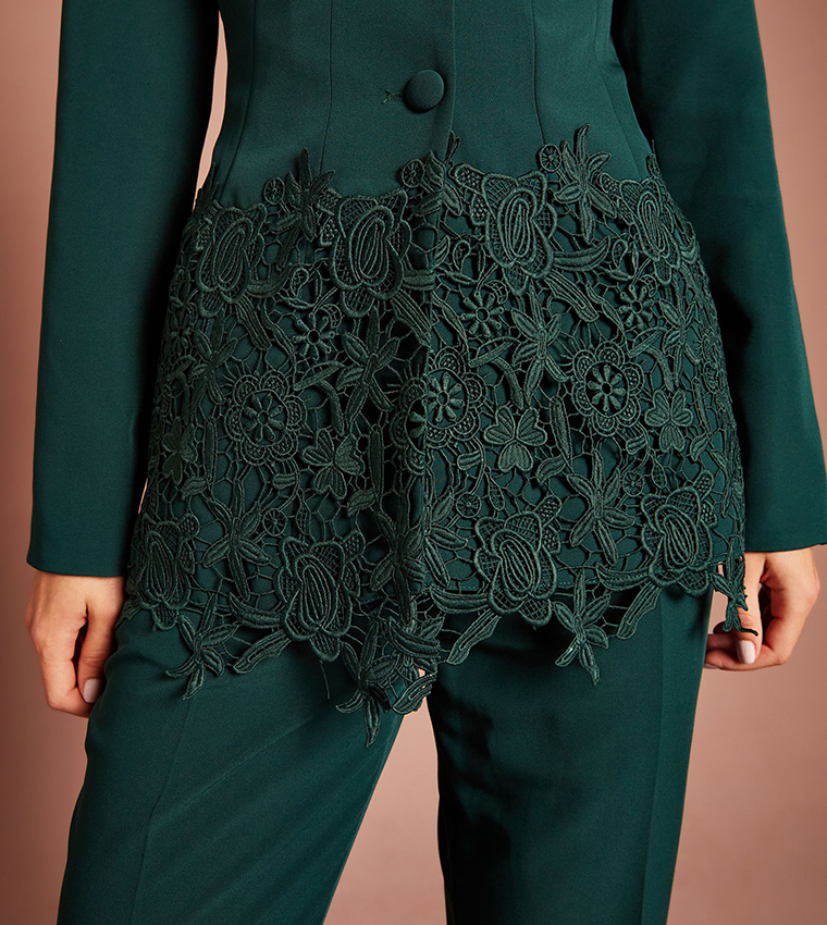 Single Breasted Lace Trim Fitted Blazer