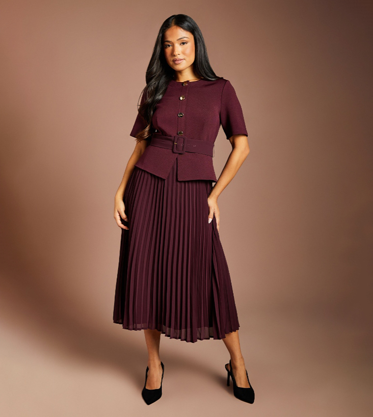 Petite Bandage Pleated Midi Dress