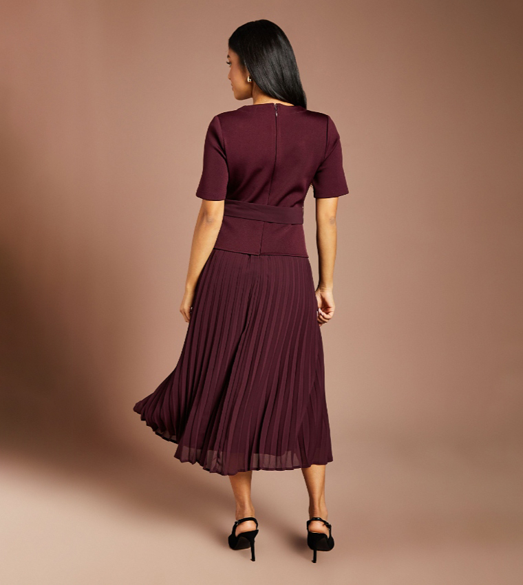 Petite Bandage Pleated Midi Dress