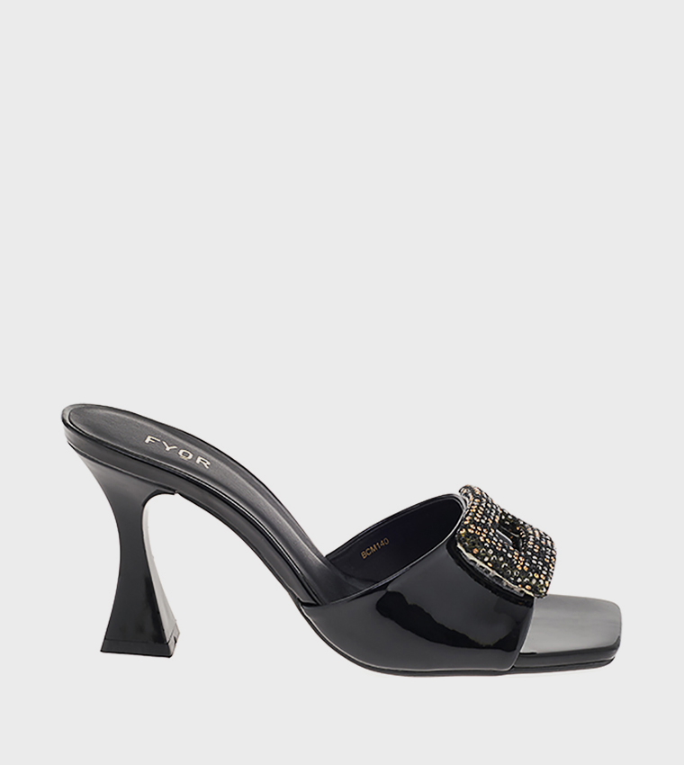 Embellished Square Toe Heeled Sandals