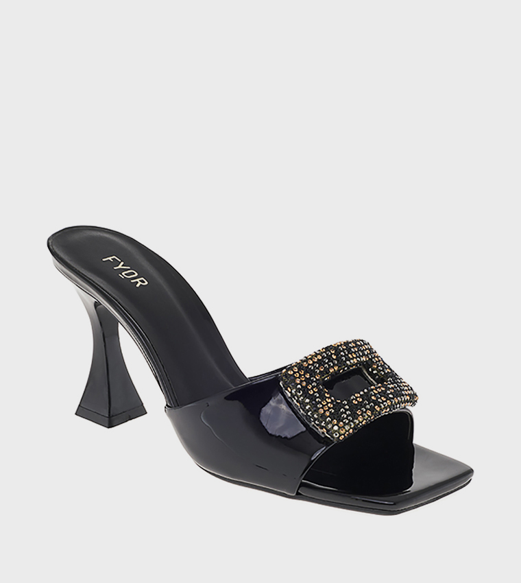 Embellished Square Toe Heeled Sandals