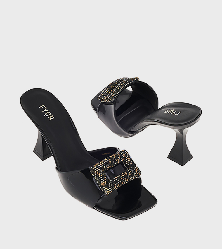 Embellished Square Toe Heeled Sandals