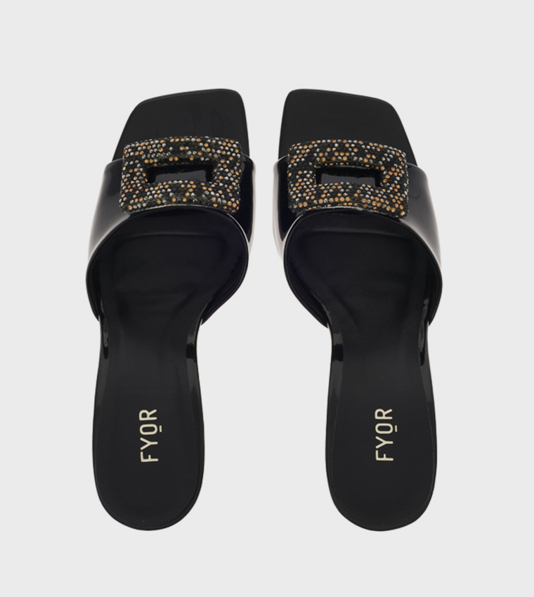 Embellished Square Toe Heeled Sandals