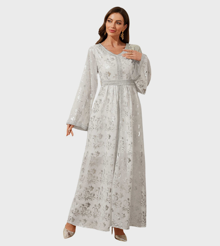 Floral Jacquard Flared Sleeves Jalabiya