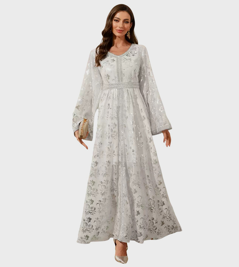 Floral Jacquard Flared Sleeves Jalabiya