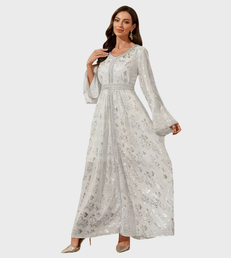 Floral Jacquard Flared Sleeves Jalabiya