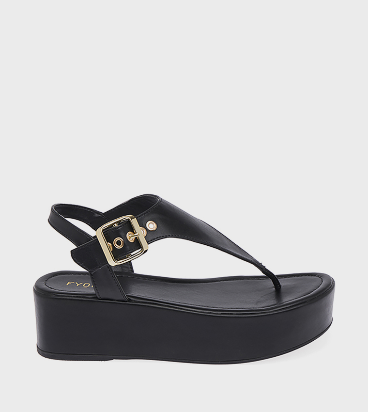 Solid Buckle Detail Platform Sandals